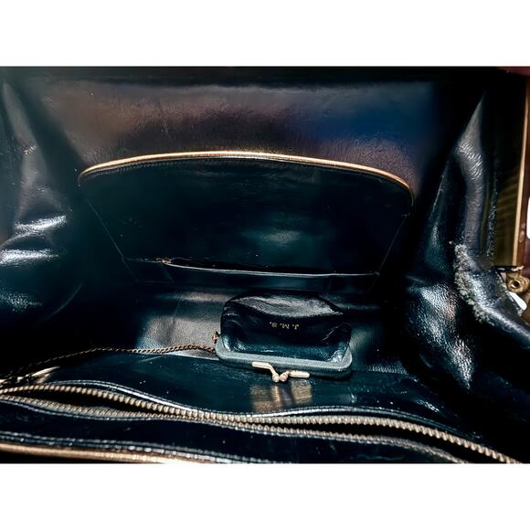 VTG Leather Frame Bag by Crouch & Fitzgerald – Crocodile Embossed 1950s Handbag - Picture 9 of 11